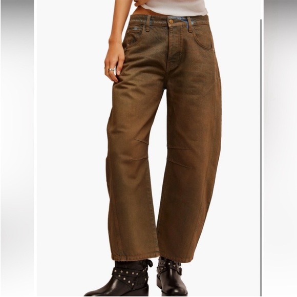 We The Free 25 Jeans Good Luck Coated High Waist Ankle Barrel in New Moon brown